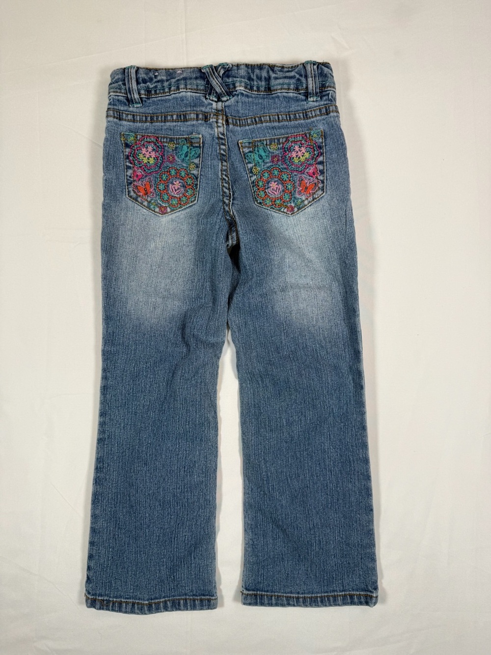 SONOMA Girls Embroidered Bootcut Jeans Size 5 Light Wash Stretch Denim Butterfly